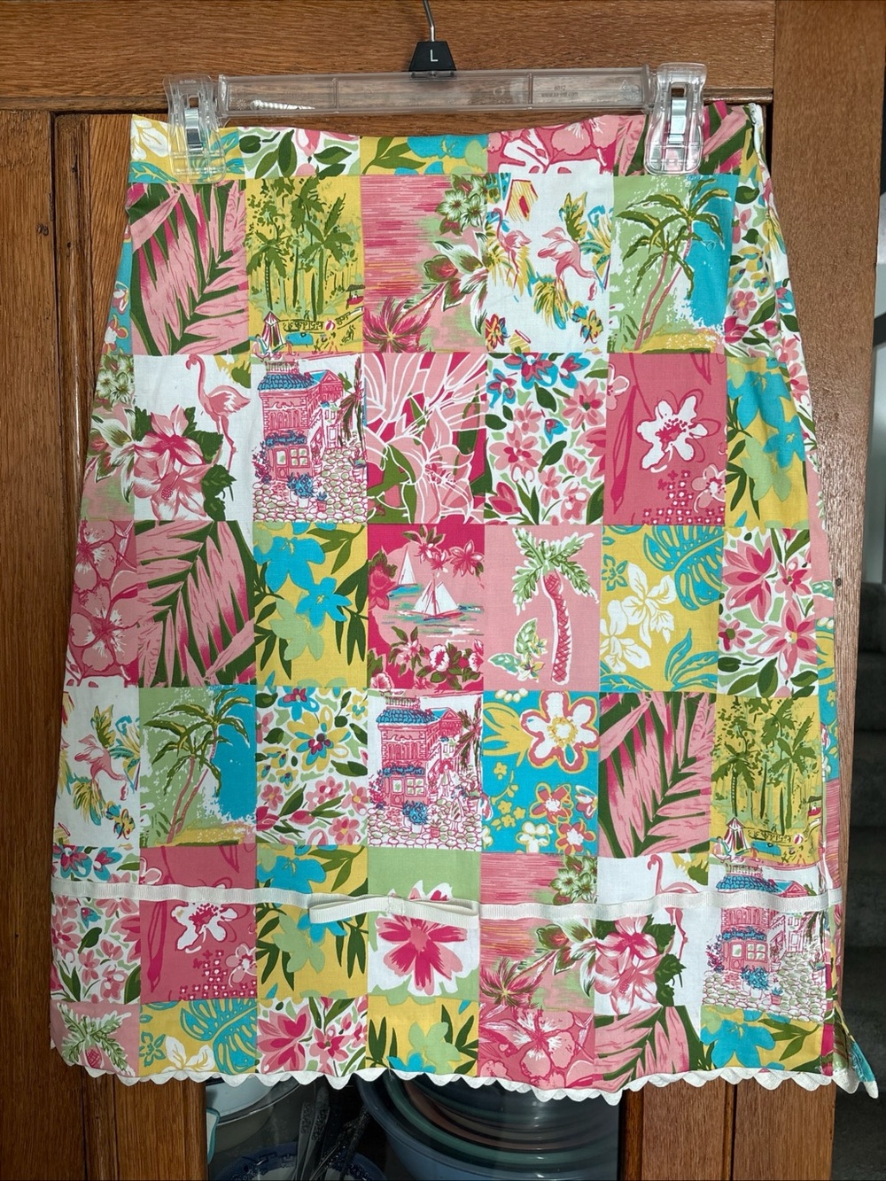 Bushwacker Floral Patchwork A-Line Skirt in Pink and Green side Zip 4